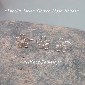 Flower Nose Stud, Tragus Piercing, Silver Nose Ring, Body Piercing, Flower Stud Earrings image 4
