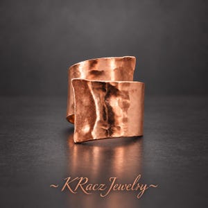 Hammered Copper Ring – Handmade Adjustable Statement Wrap Ring – Artisan Minimalist Jewelry