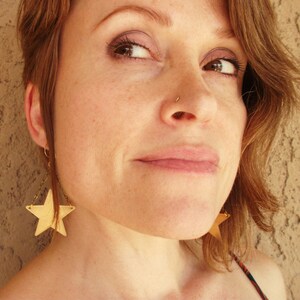 Gold Star Earrings, Metal Earrings, Dangle Earrings, Sold Brass Star, Gold Jewelry