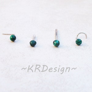 Malachite Nose Stud, Tragus Stud Earrings, Gold Nose Ring, Silver Nose Ring, Stone Nose Stud, Green Nose Stud image 2