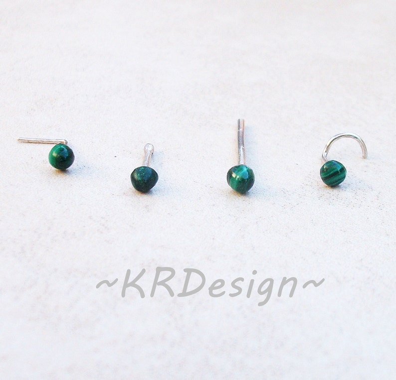 Malachite Nose Stud, Tragus Stud Earrings, Gold Nose Ring, Silver Nose Ring, Stone Nose Stud, Green Nose Stud image 2