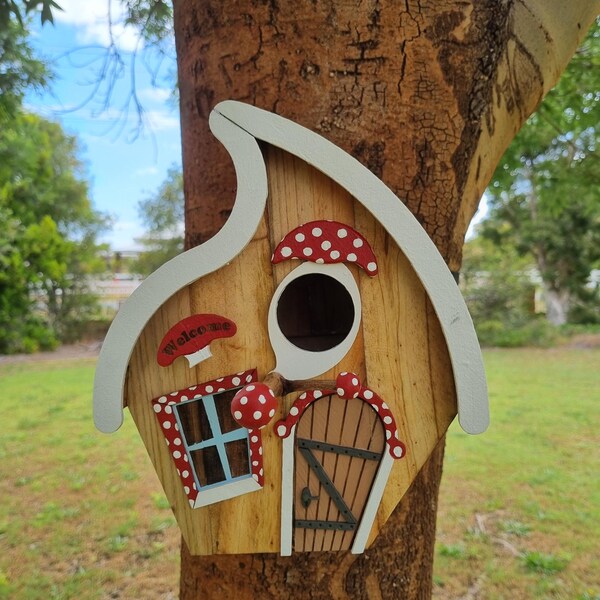 Fairytale Mushroom Birdhouse: Hand-Painted Garden Art, Australian Made
