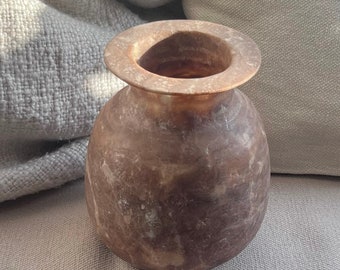 Vase / lanterne en albâtre marron 15 cm - Albâtre fait main