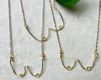 Minimalist Boob Necklace, Gold Colored Wire, Feminist Pride Jewelry