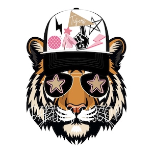 Preppy Tiger Mascot Trucker Hat, Pink Preppy Spirit Tiger, Tiger Spirit PNG, Preppy Tiger, Pink Trucker Hat, Pink Tiger, Tiger Mascot,
