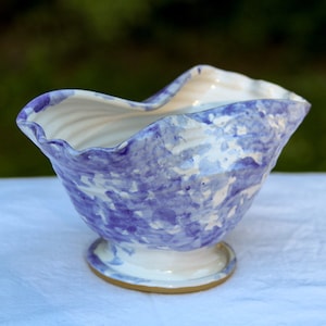 Shelton Pottery Blue Sponge Vase: Seagrove Vintage Pottery