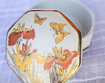 Vintage Japanese Chokin Trinket Porcelain Jewelry Box Hand Painted