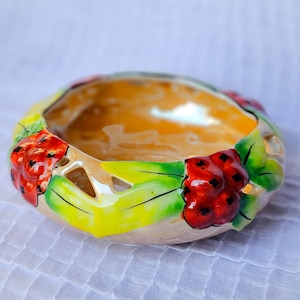 Midcentury Majolica Lustre Bowl Nippon Japanese Peach Lusterware Decorative Bowl