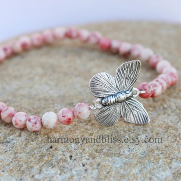 Pink Quartz stretch Butterfly bracelet