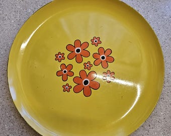 Bandeja vintage amarilla con flores, artículos de bar estilo años 60, fabricada en Japón