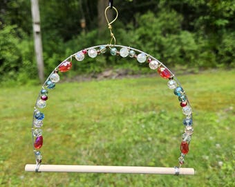 Glass Beaded Hummingbird Swing: Outdoor Bird Perch