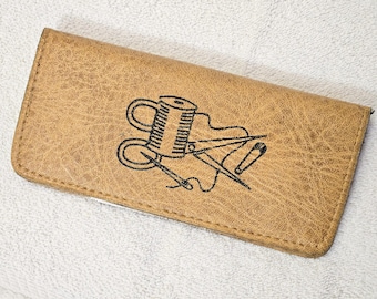 Vintage Travel Sewing Kit Set Wallet Snap Closure Brown Leather Interpur