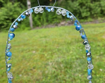 Glass Beaded Hummingbird Swing: Handmade Outdoor Bird Perch