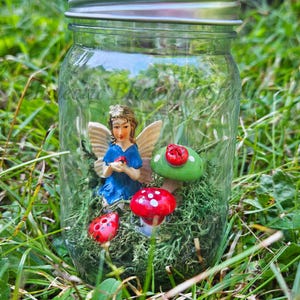 Whimsical fairy in a jar, fairy garden in a jar, whimsical fantasy fairy, fairy art, fairy jar art,