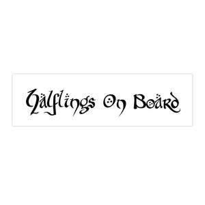 May include: Black and white graphic design with the text "Halfling's On Board" in a stylized font.