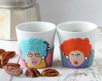 Espresso Cups Set of 2, Vibrant Funny Tumblers, Unique Gift for Coffee Lovers
