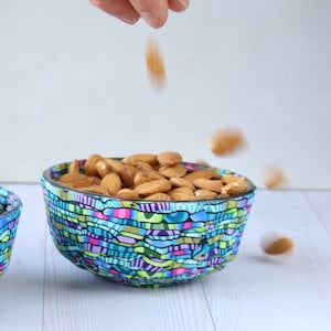 Handmade Millefiori Glass Snack Bowl: Teal & Green Kitchen Dish