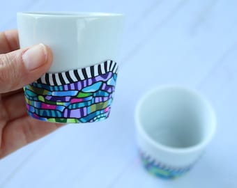 Vibrant Teal Purple Green Espresso Cups - Set of 2 Tumblers, Handmade Drinkware