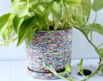 Vaso de planta colorido para interior com placa de drenagem