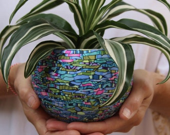 Medium Round Indoor Planter: Teal, Purple, Green, Pink - Gift under 100 Dollars