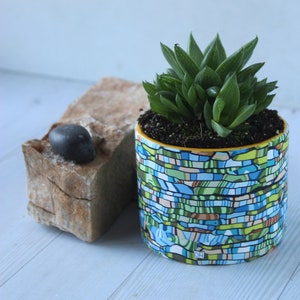 Indoor Planter: Mini Teal, Green & Brown Unique Plant Pot image 2