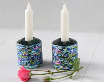 Shabbat Bright and Colorful Candle Double Sided holders