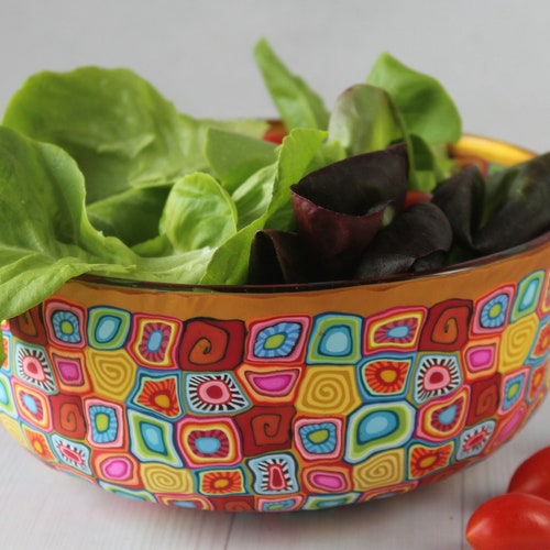 Colorful and Unique Glass Salad Bowl Handmade Dishes Table Etsy