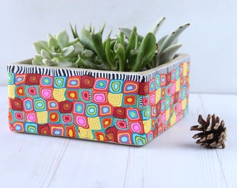 Large Whimsical Colorful Square indoor succulents Planter