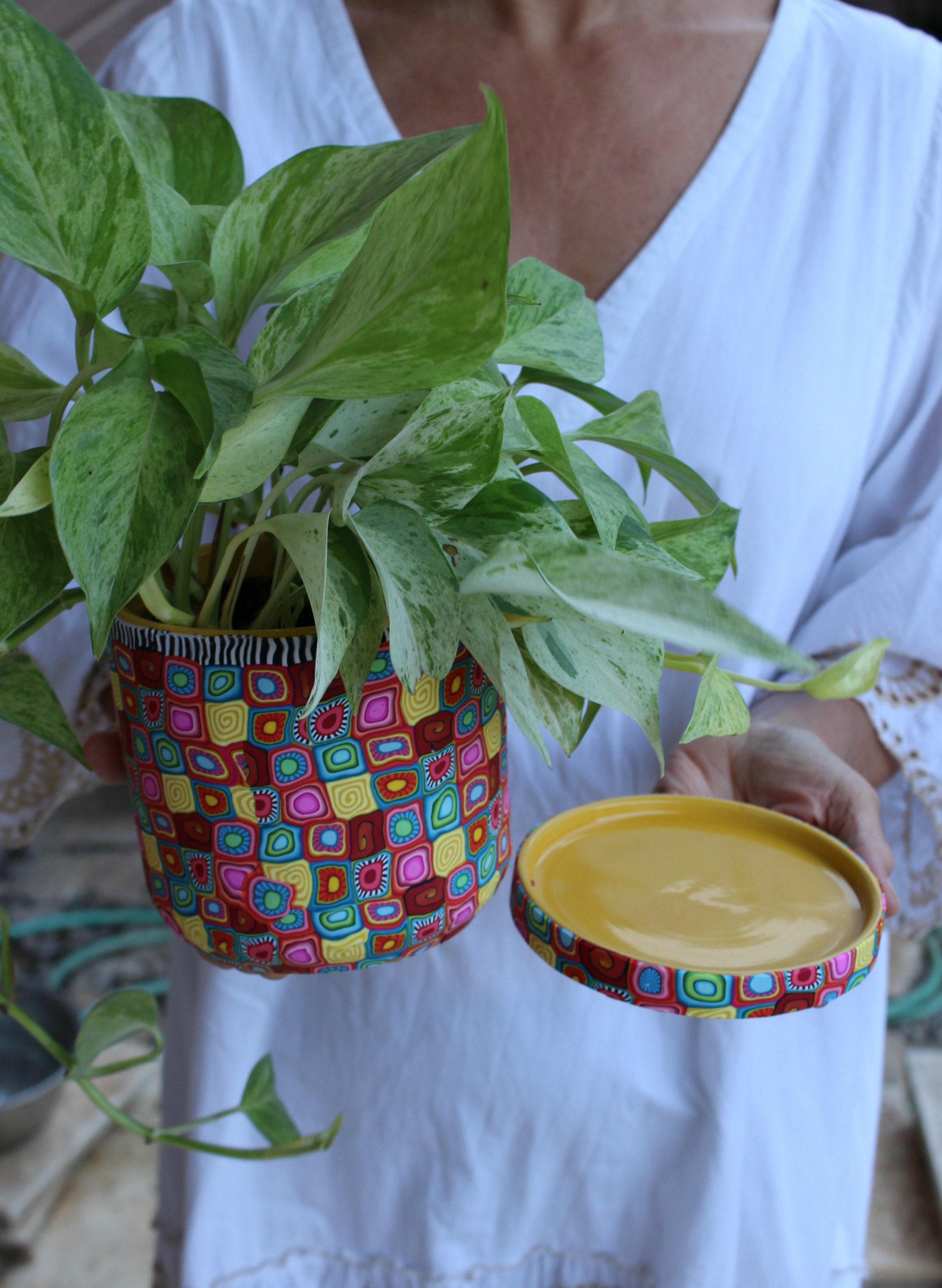 Large and Colorful Indoor Plant Pot With Drainage Plate Etsy