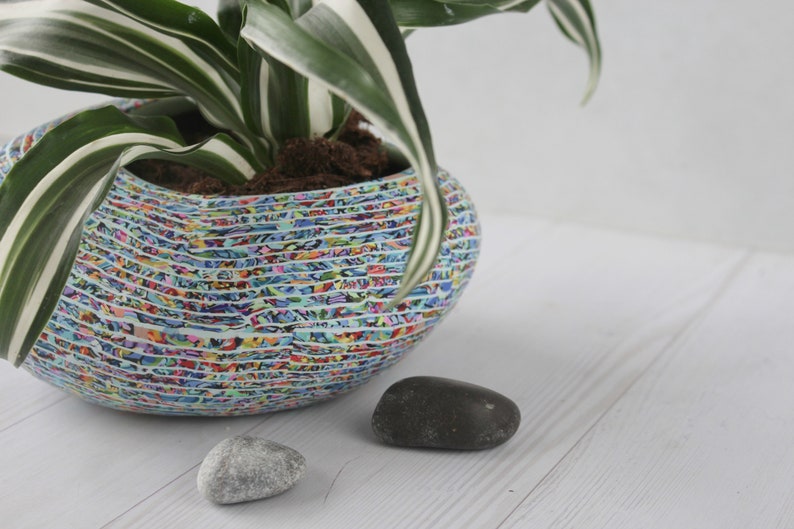 Colorful Pebble Shape Indoor Planter Medium Size, Drainage Hole image 6