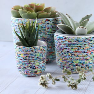 Set of 3 Colorful Modern Plant Pots - Indoor Planters with Drainage - Perfect Mom's Gift for Housewarming