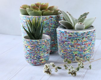 Set of 3 Colorful Modern Plant Pots - Indoor Planters with Drainage - Perfect Mom's Gift for Housewarming