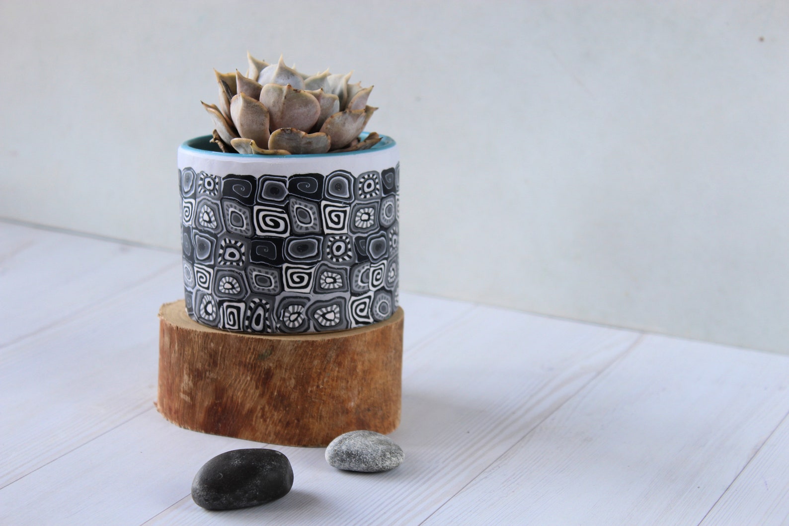 Small Black and White Indoor Pot for Plants Cacti and Etsy