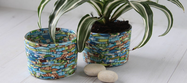 Handmade Small Succulent Planters Set of 2 Bright Pots image 4