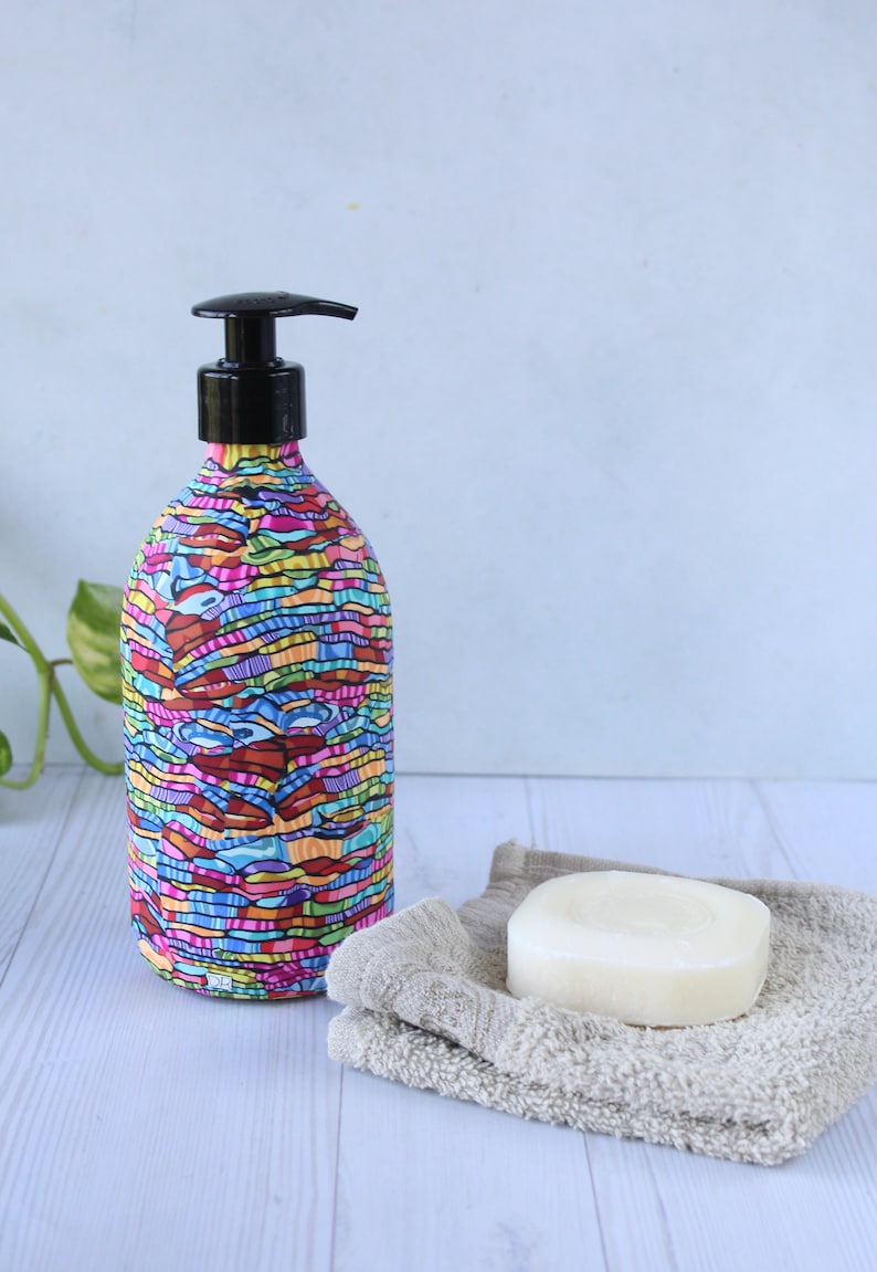 Colorful Abstract Liquid Soap Dispenser, 500ml Hand Soap Push Pump Bottle, Kitchen and Bathroom Accessories