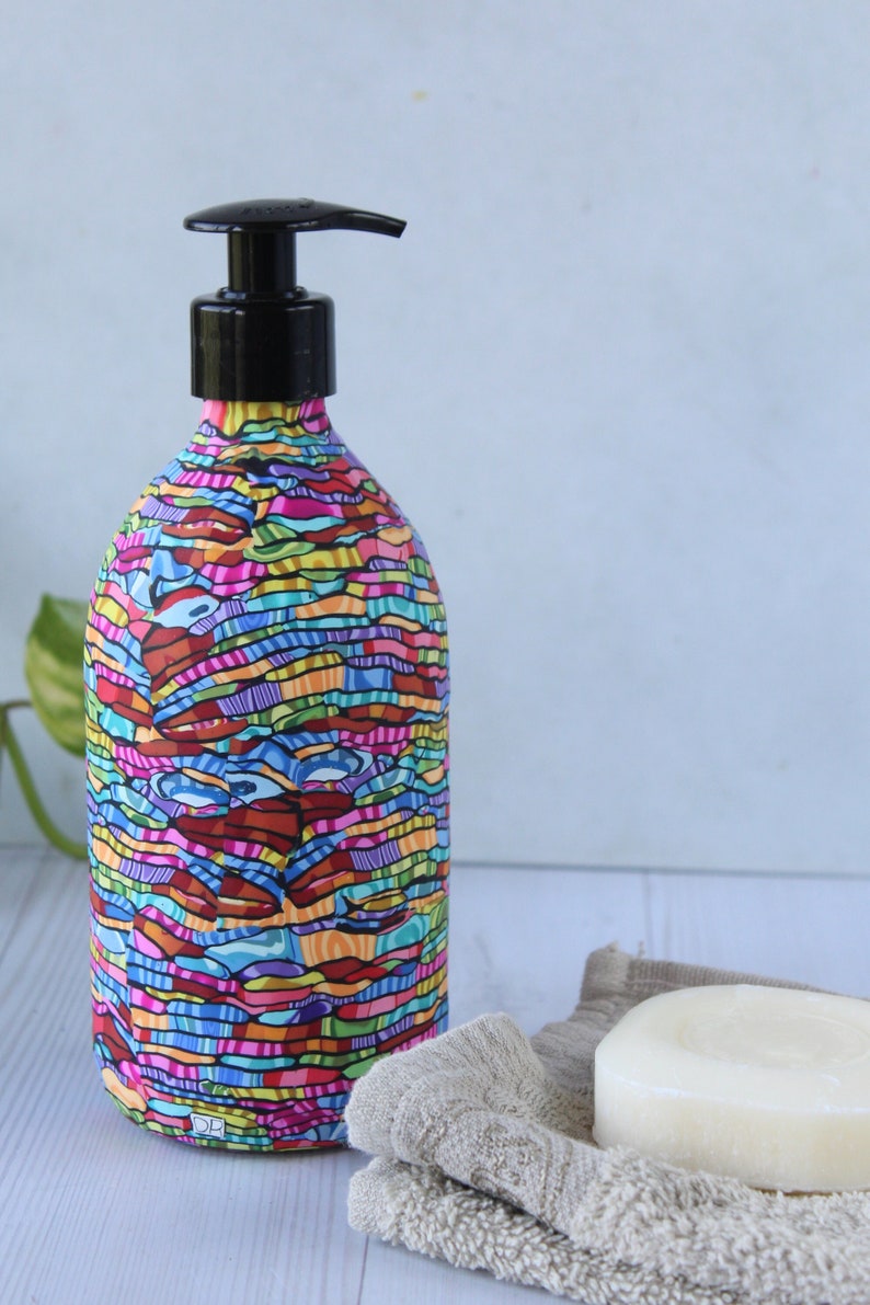 Colorful Abstract Liquid Soap Dispenser, 500ml Hand Soap Push Pump Bottle, Kitchen and Bathroom Accessories