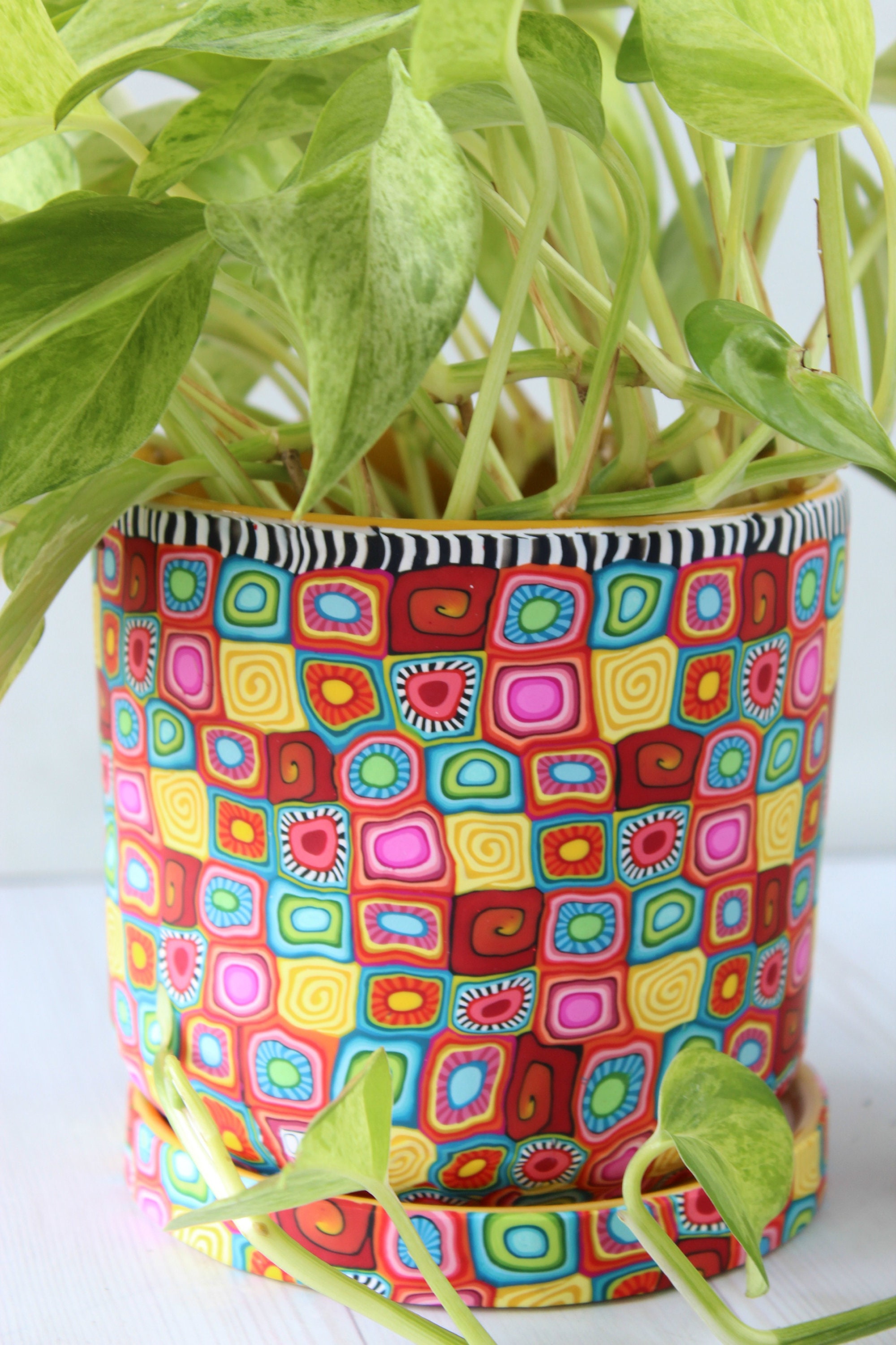 Large and Colorful Indoor Plant Pot With Drainage Plate Etsy