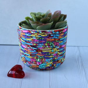 Polymer Clay Indoor Planter, Colorful Ceramic Pot, Drainage Plate, Handmade Flower Pot, Plant Lover Gift