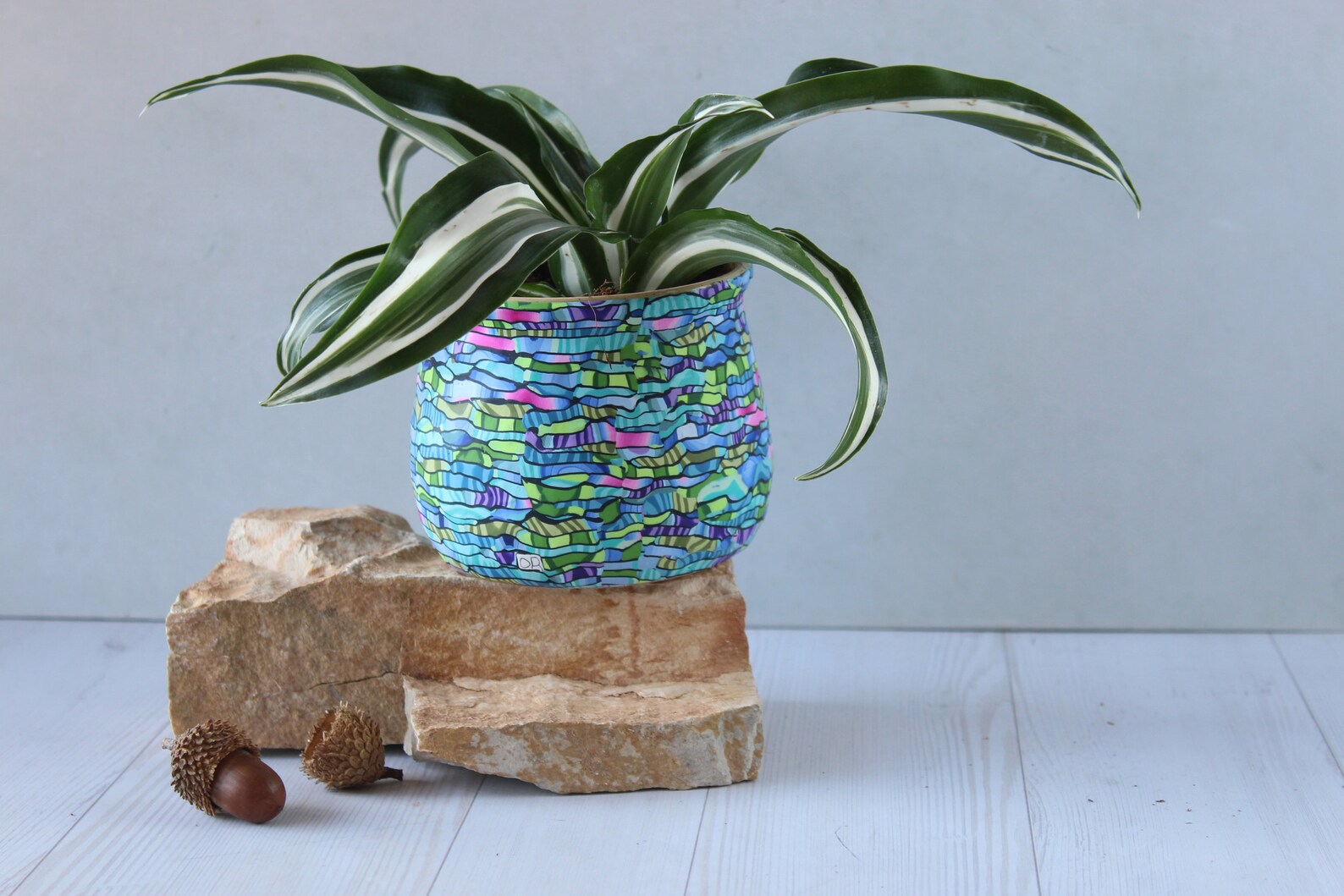 Small Colorful Indoor Plant Pot Teal Green and Purple Etsy