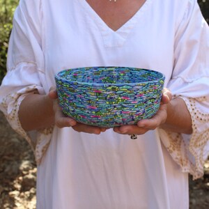 Teal, Blue, Green and Purple Salad Serving Glass Bowl Coated with Polymer Clay image 2