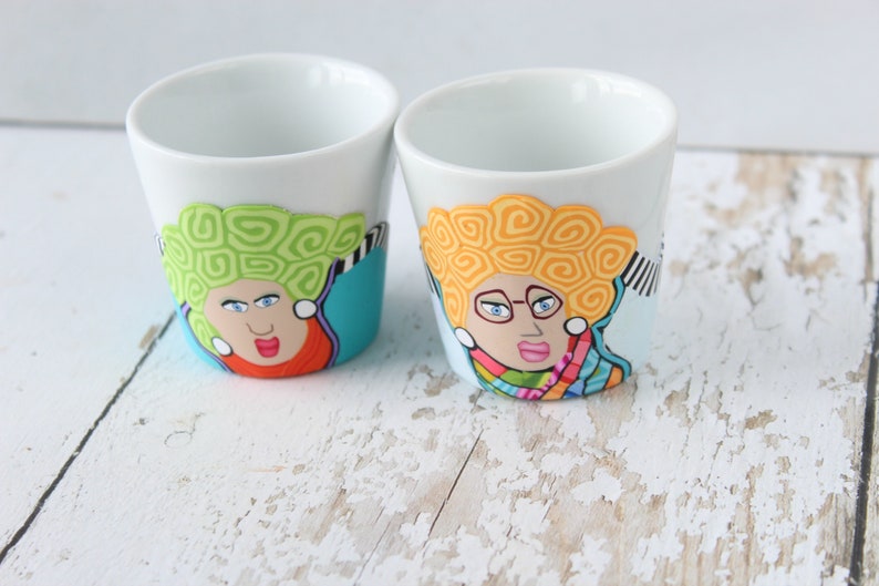Set of Two Vibrant Funny Cute Espresso Cups Etsy