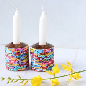 Shabbat Candlesticks- Candle Holder-Jewish Candles-Colorful  Gift-Passover Seder gift- Tea Light-made in Israel-Bat mitzvah gift
