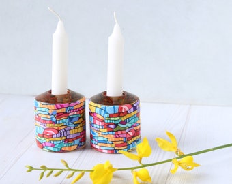 Shabbat Candlesticks- Candle Holder-Jewish Candles-Colorful  Gift-Passover Seder gift- Tea Light-made in Israel-Bat mitzvah gift