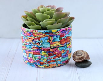Funky Polymer Clay Succulent Planter: Colorful Ceramic Flower Pot