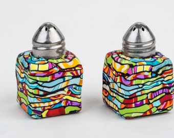 Colorful vivid mini salt and pepper shakers set