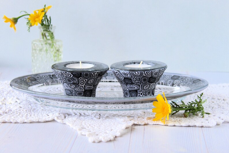Shabbat Set of Black and White Candlesticks and Plate Etsy
