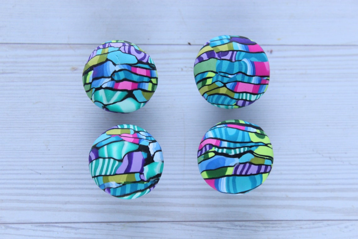 Set of 4 Teal Decorative Knobs Made With Polymer Clay Etsy