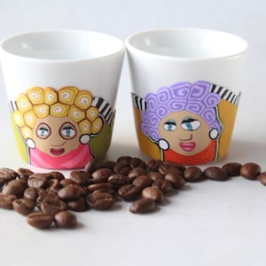 Espresso Cups Set of 2, Colorful Polymer Clay and Porcelain Tumblers, Coffee Lover Gift