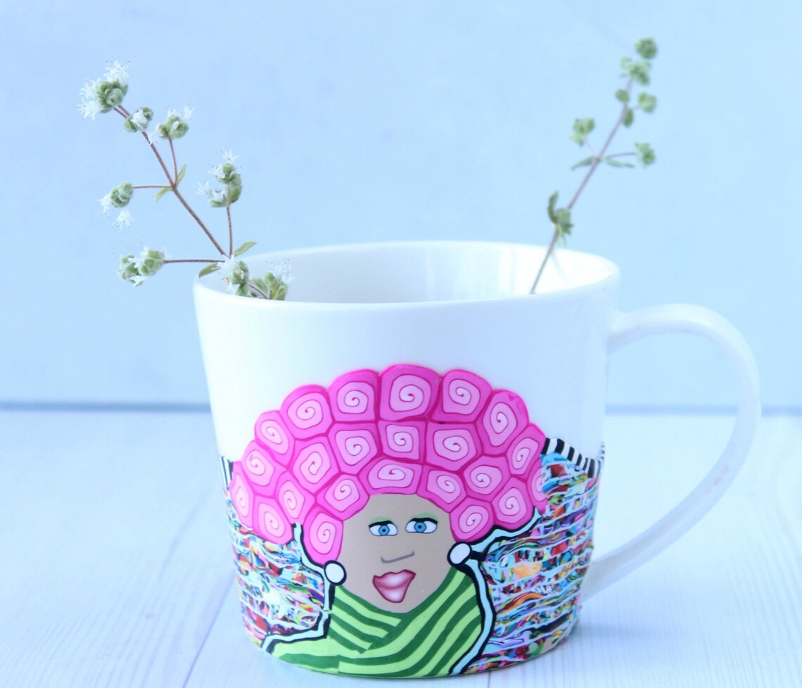 Funny and Colorful Lady Coffee Mug Made With Porcelain and Etsy