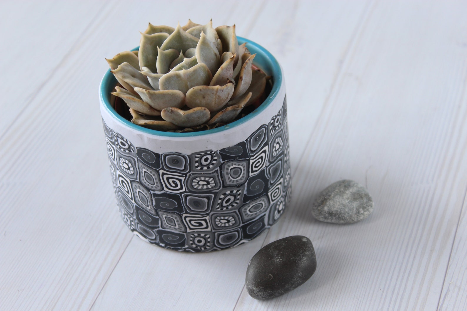Small Black and White Indoor Pot for Plants Cacti and Etsy